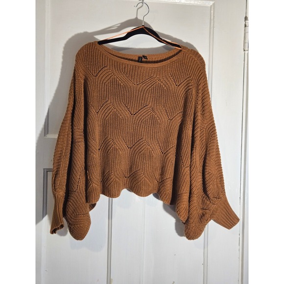 moon & madison Sweaters - Moon & Madison Brown Chevron Pointelle Knit Oversized Dolman Sweater Womens XS